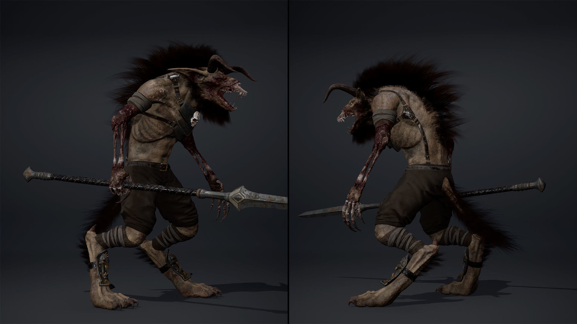 Shadow Spearman Damaged Low-poly 3D model_6