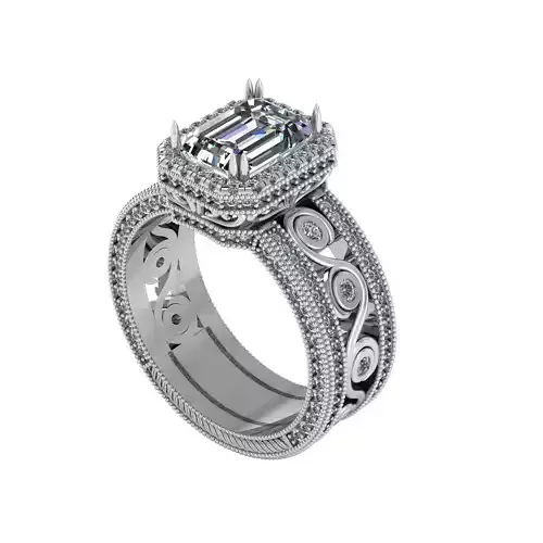 wedding ring emerald cut center stone    3D print model