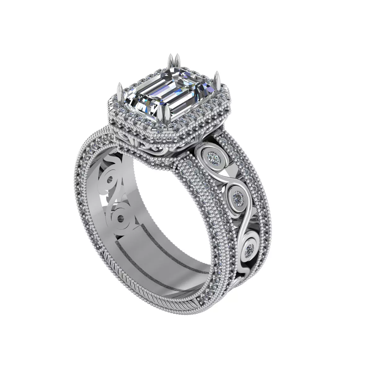 wedding ring emerald cut center stone    3D print model_0