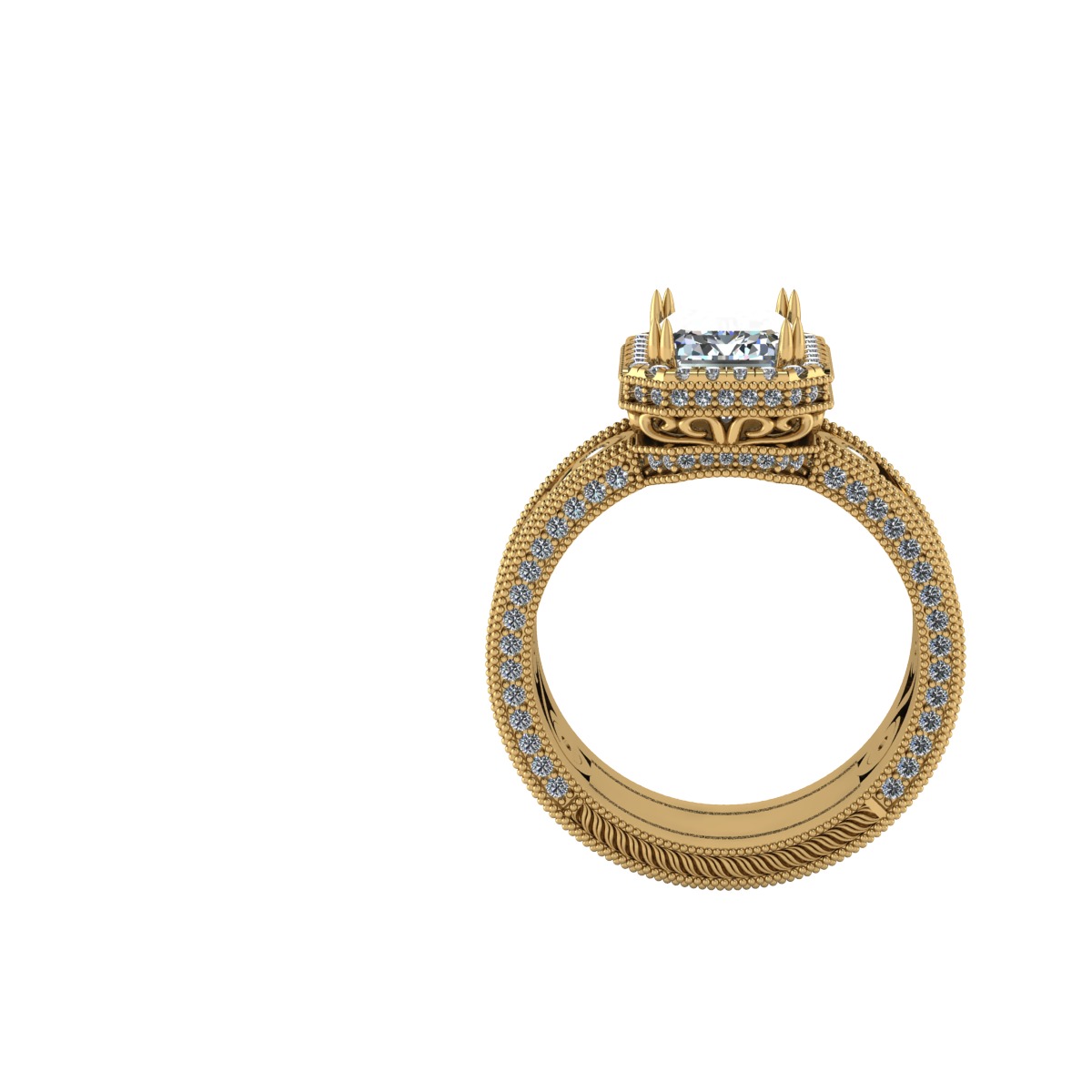 wedding ring emerald cut center stone    3D print model_5