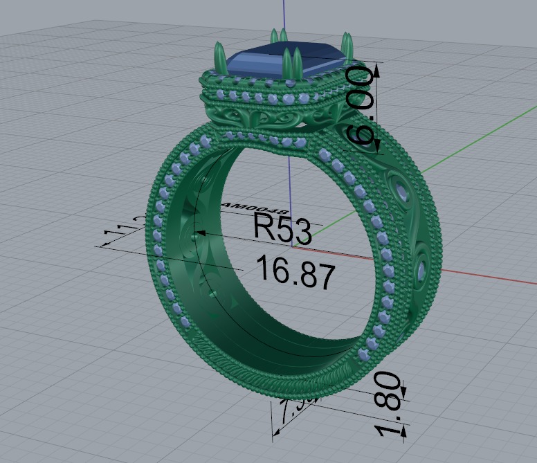 wedding ring emerald cut center stone    3D print model_8