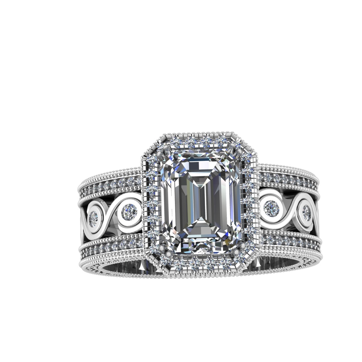 wedding ring emerald cut center stone    3D print model_2