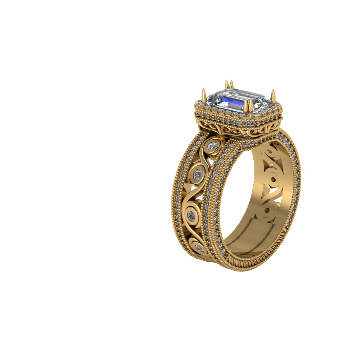 wedding ring emerald cut center stone    3D print model_4