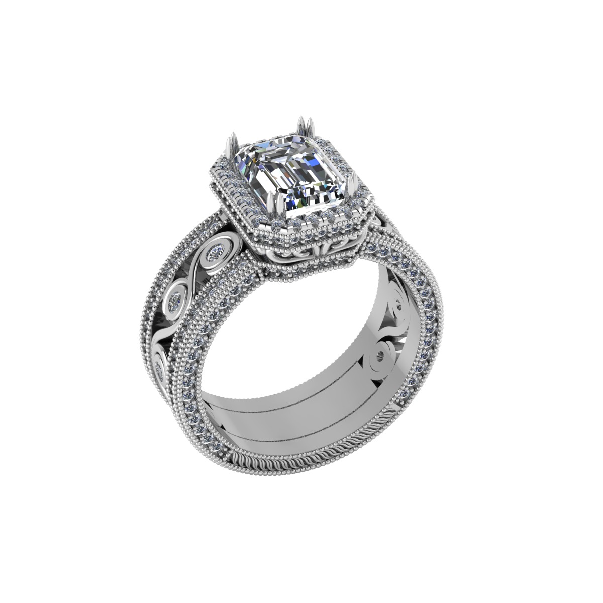 wedding ring emerald cut center stone    3D print model_14