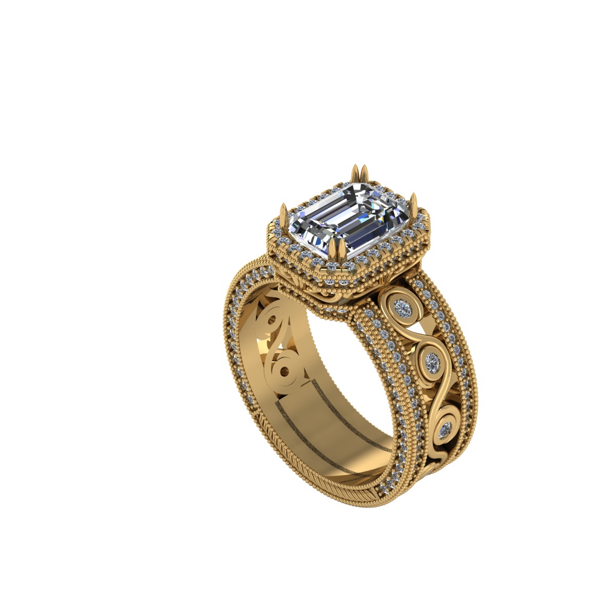 wedding ring emerald cut center stone    3D print model_6