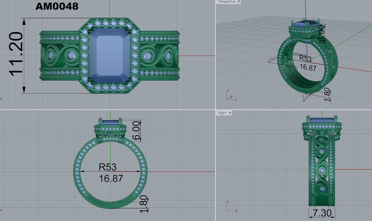 wedding ring emerald cut center stone    3D print model_1