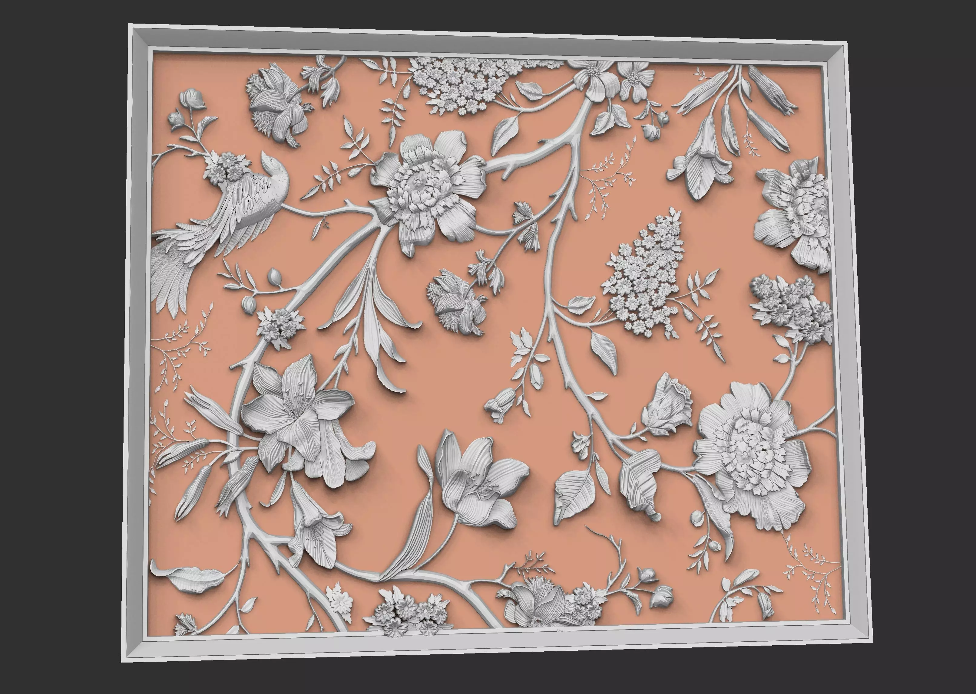 carved flowers wall panel - table resin epoxy 3D model