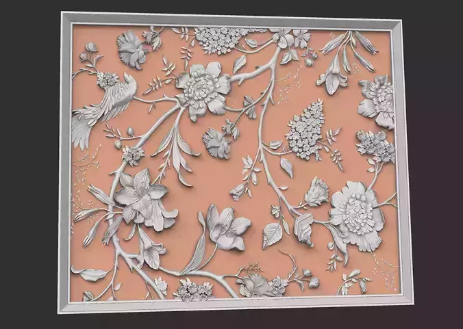 carved flowers wall panel - table resin epoxy 3D model