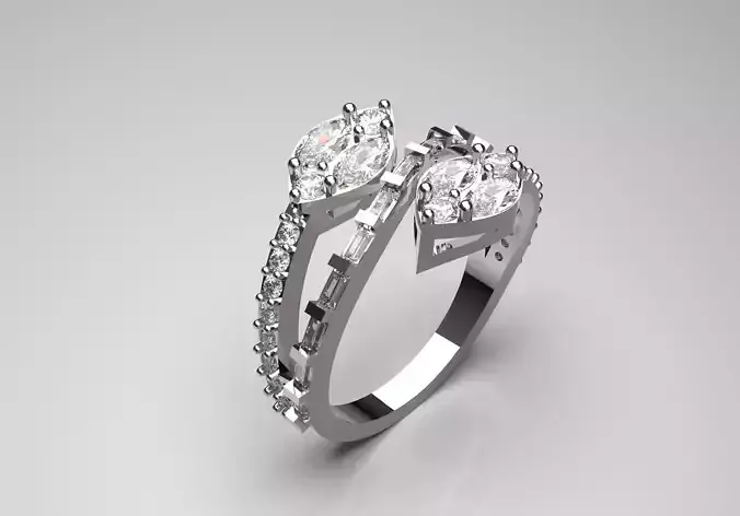 Luxury double-ended ring with marquise baguette diamonds jr00096 3D print model