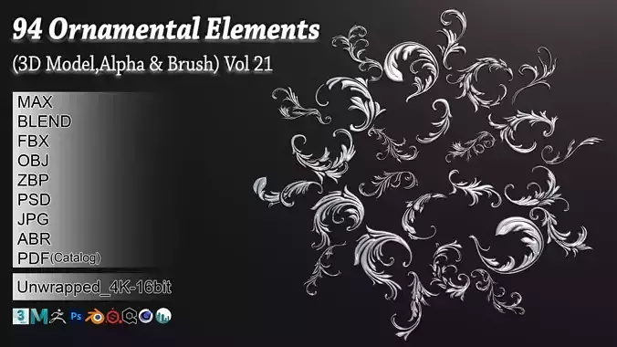 94 Ornamental Elements Brush Alpha 3D Model Vol 21 3D model