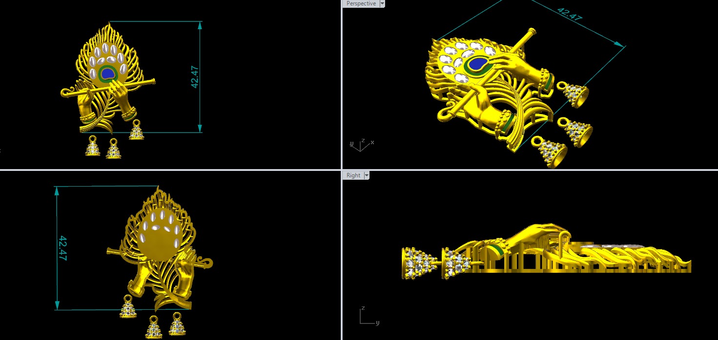 krishna feather locket krishna locket polki jewellery 3D print model_1