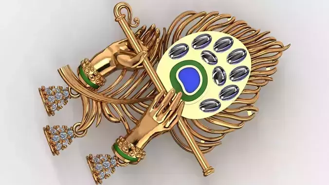krishna feather locket krishna locket polki jewellery 3D print model