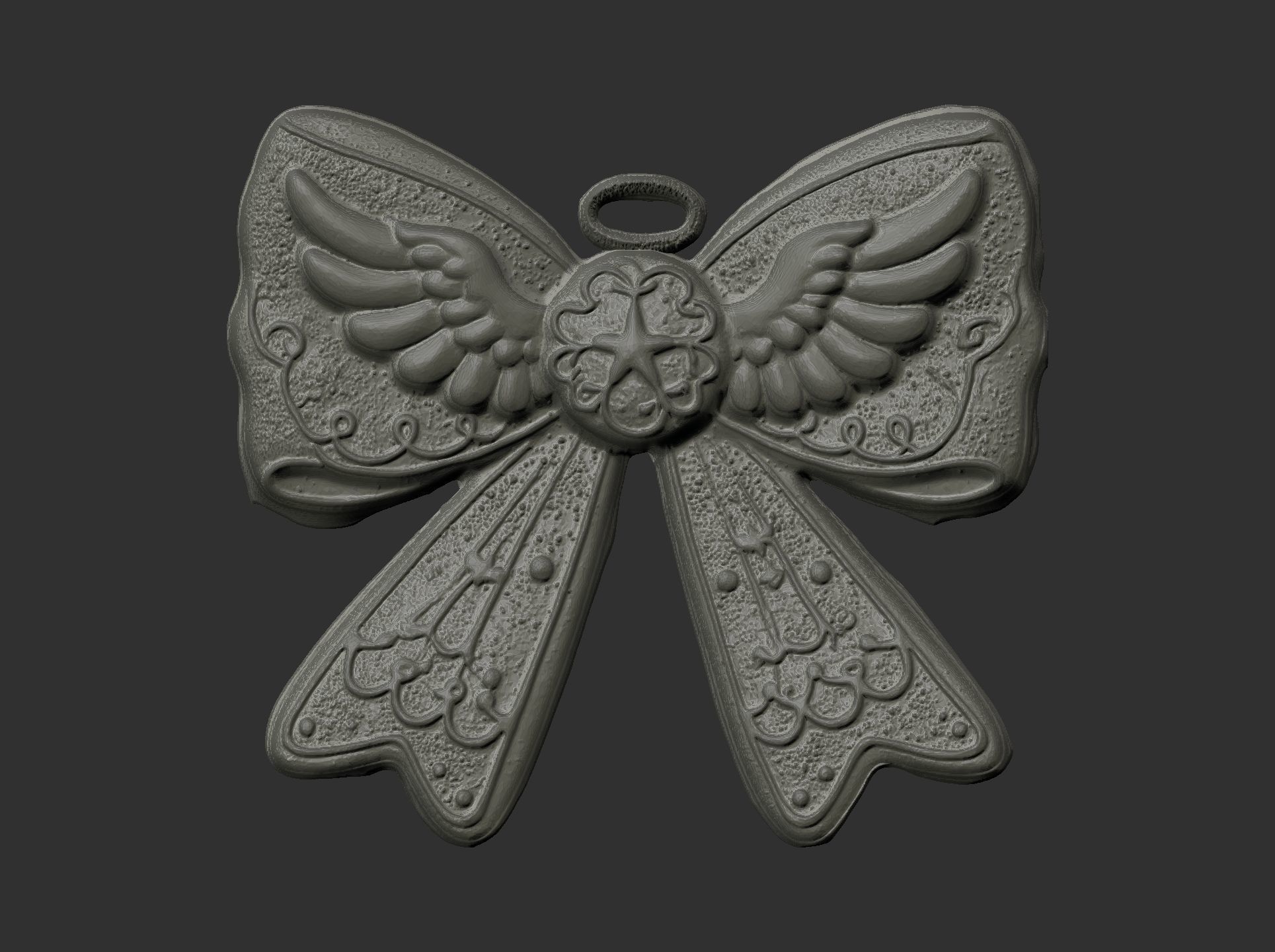 christmas wings ribbon bow decor  3D print model_4