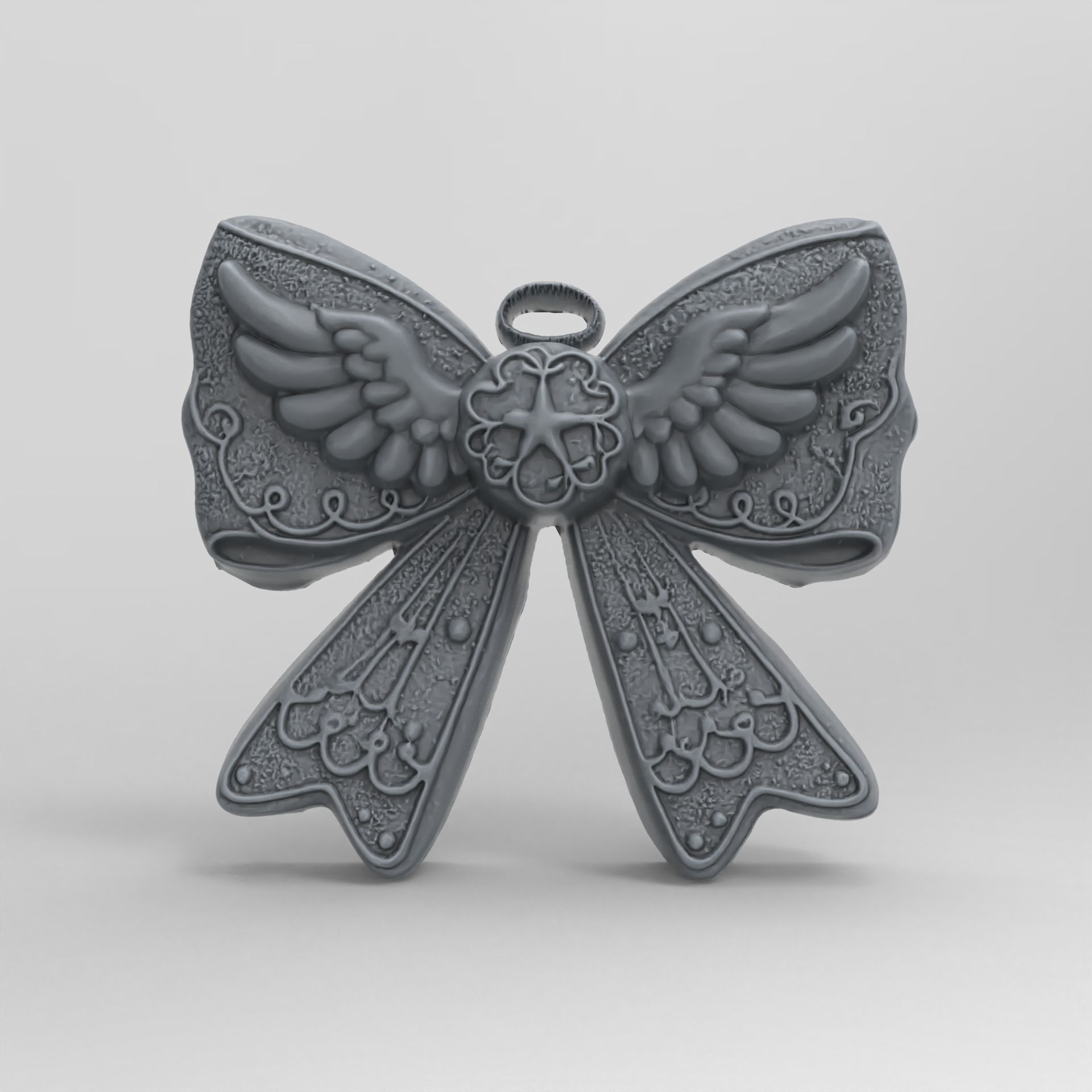 christmas wings ribbon bow decor  3D print model_2