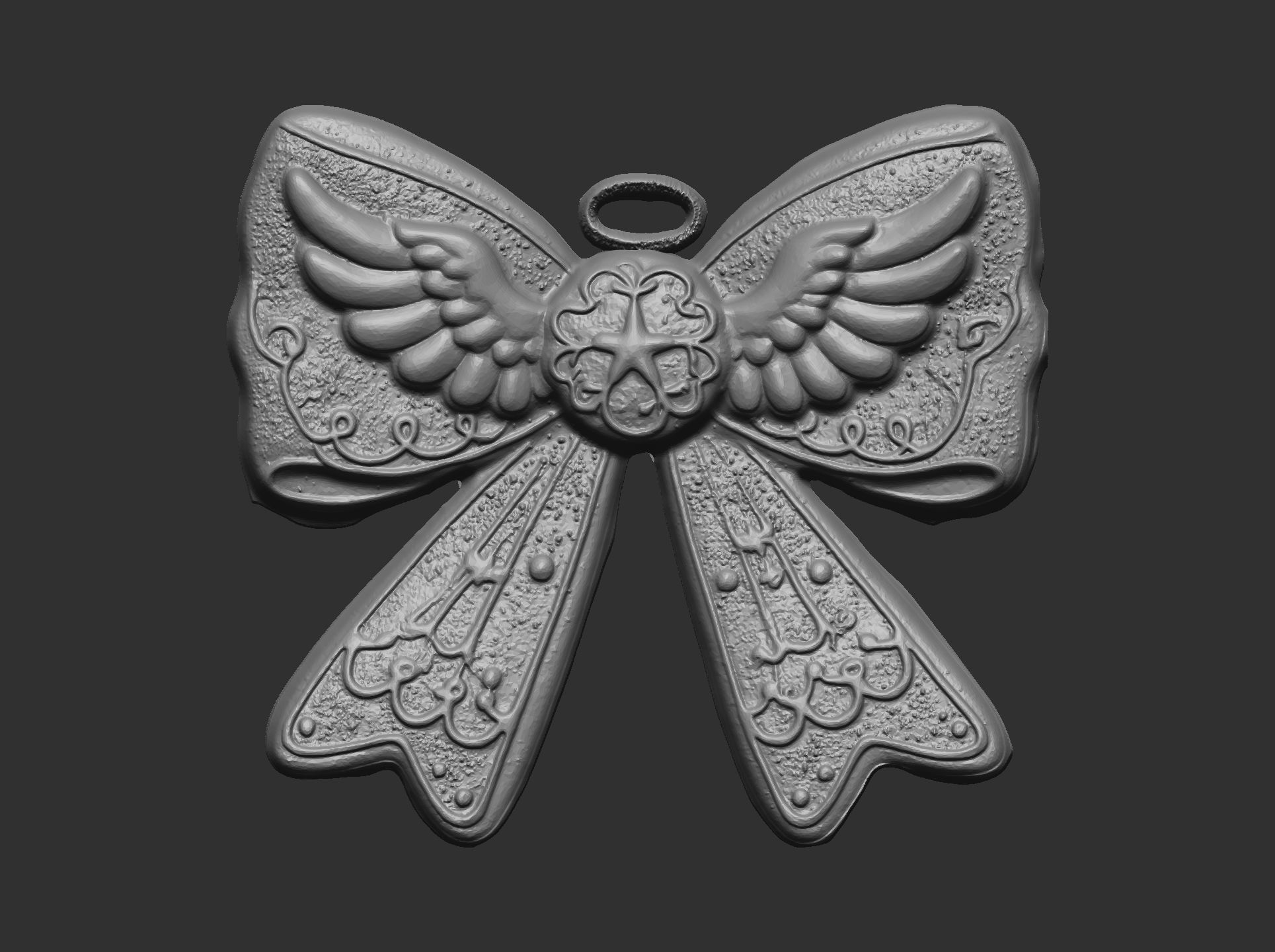 christmas wings ribbon bow decor  3D print model_3