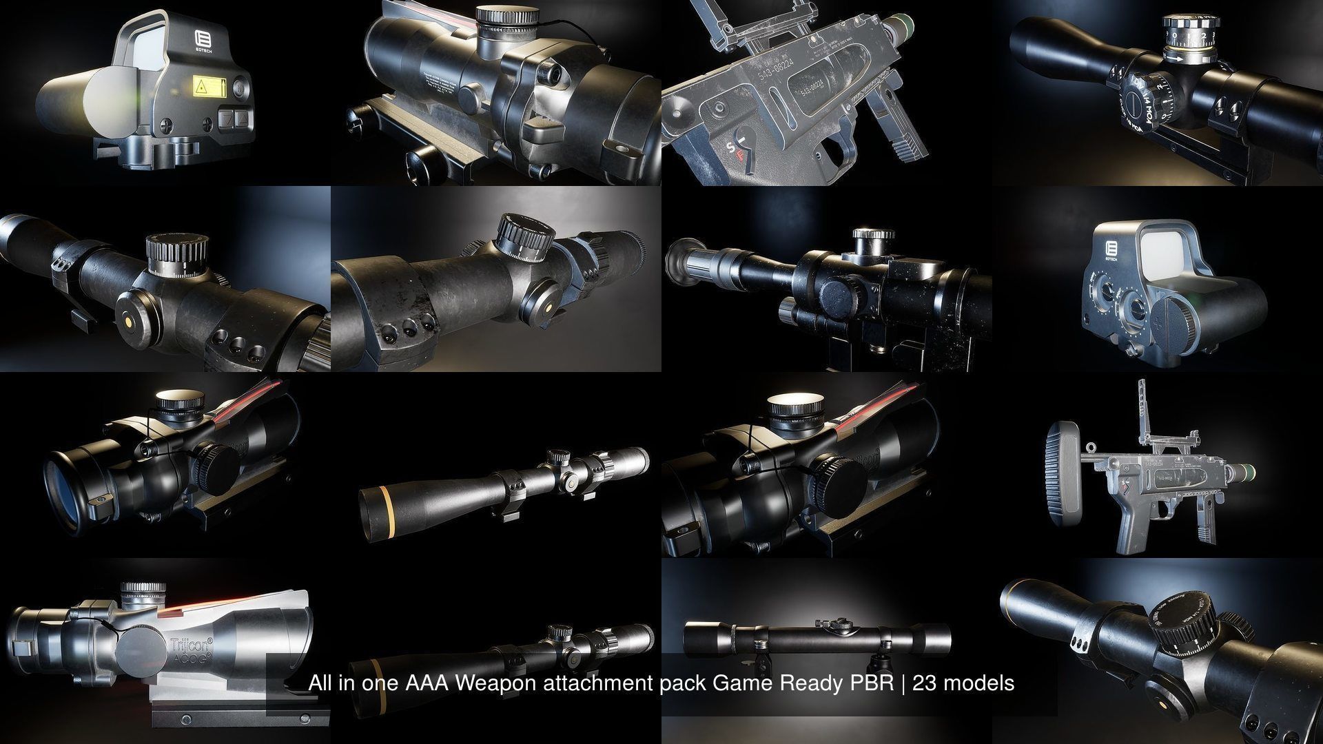 All in one AAA Weapon attachment pack Game Ready PBR 3D Model Collection_2
