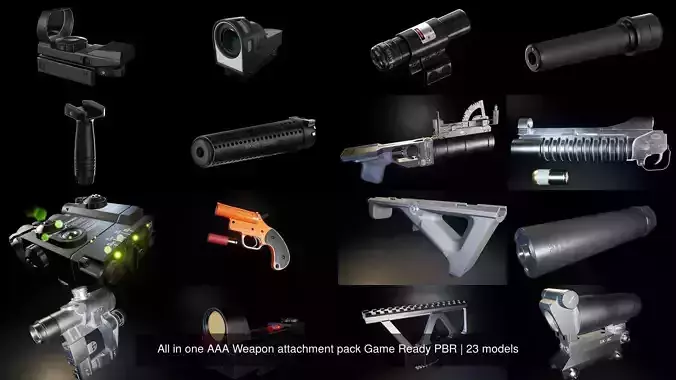 All in one AAA Weapon attachment pack Game Ready PBR 3D Model Collection