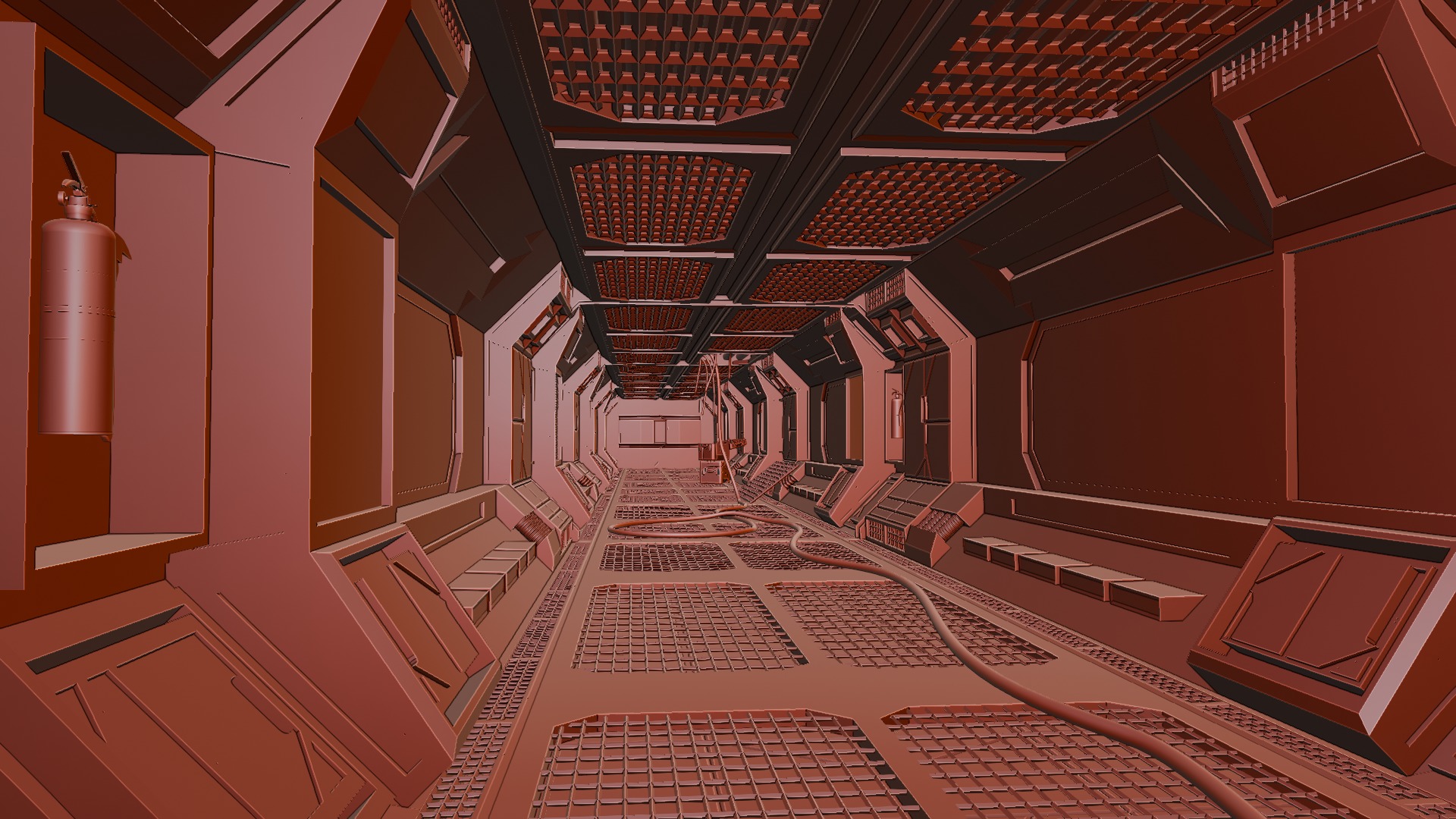 Spaceship Corridor Damaged Free 3D model_8