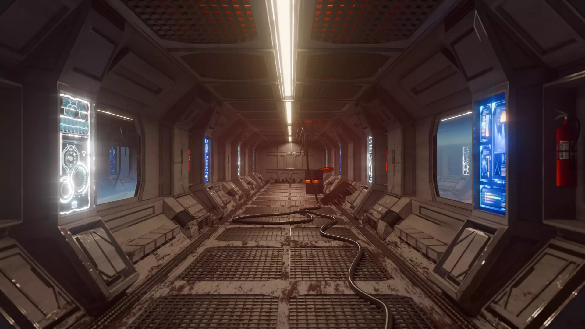 Spaceship Corridor Damaged Free 3D model_0