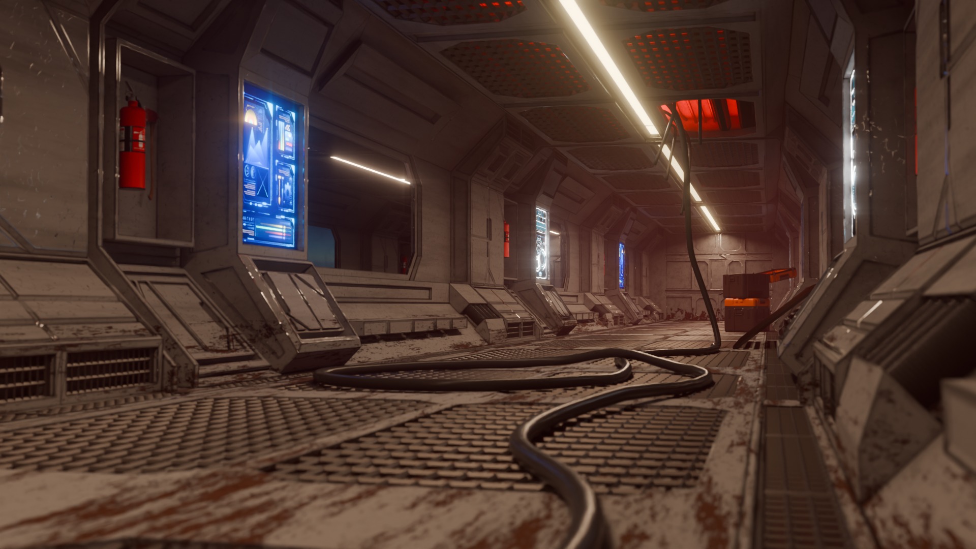 Spaceship Corridor Damaged Free 3D model_5