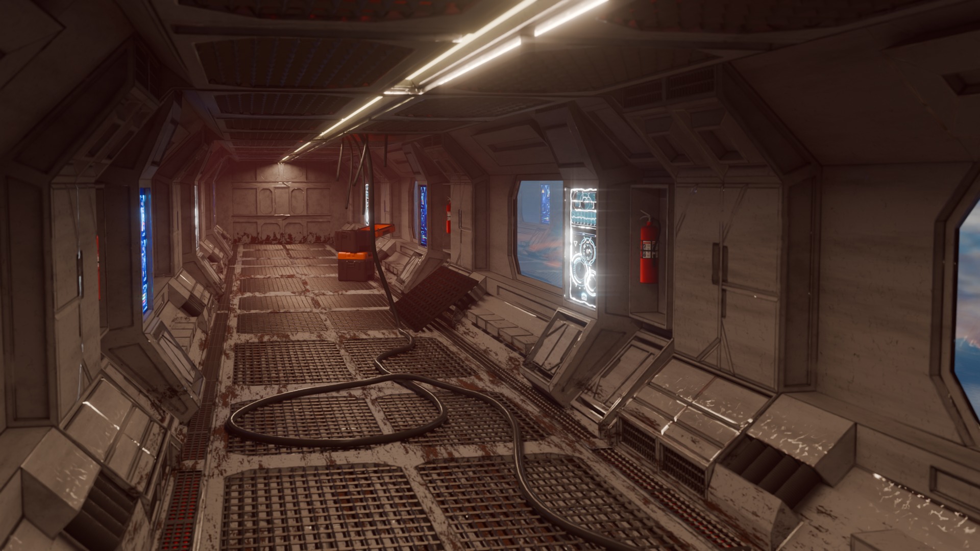 Spaceship Corridor Damaged Free 3D model_3