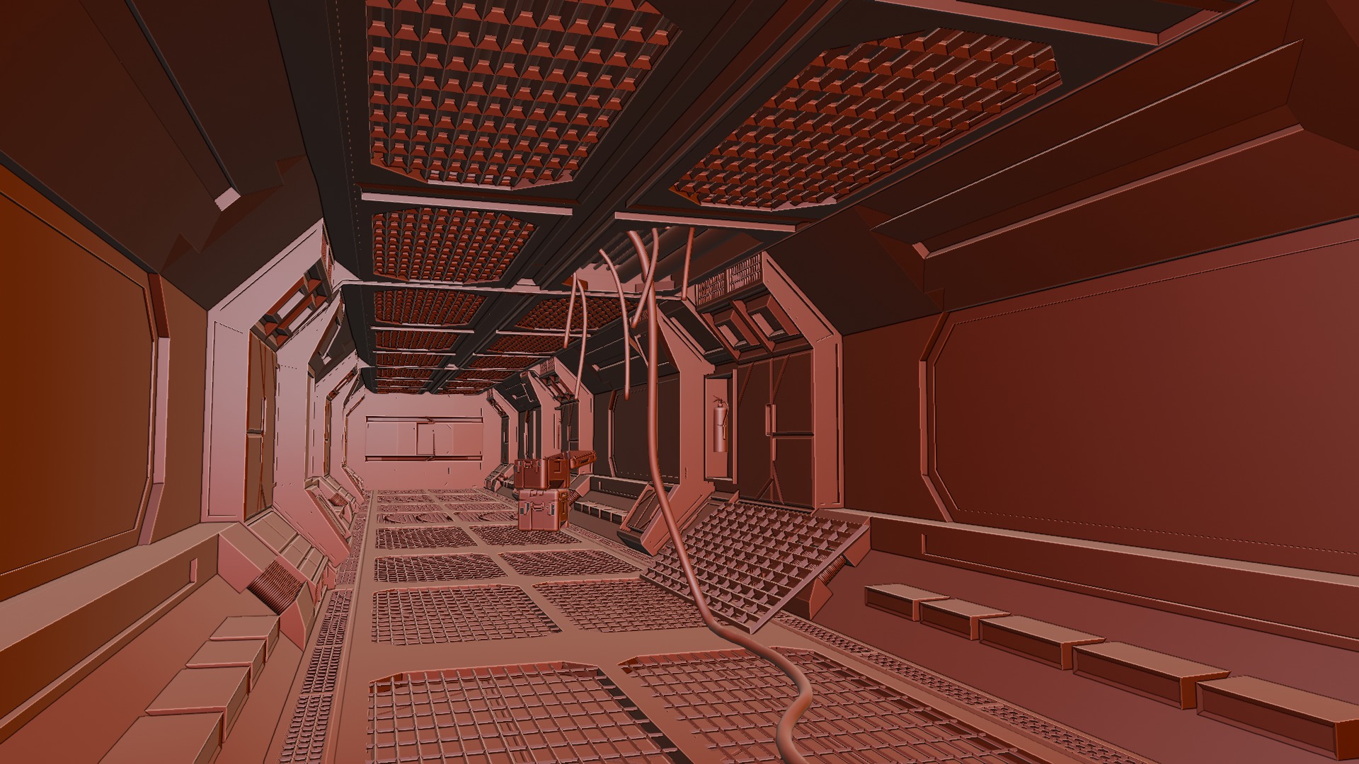 Spaceship Corridor Damaged Free 3D model_9