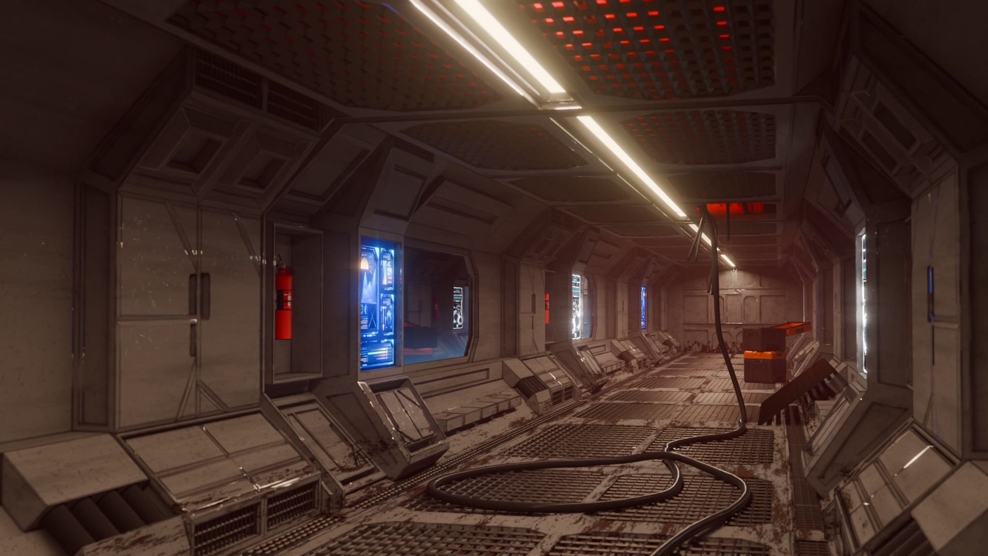 Spaceship Corridor Damaged Free 3D model_2