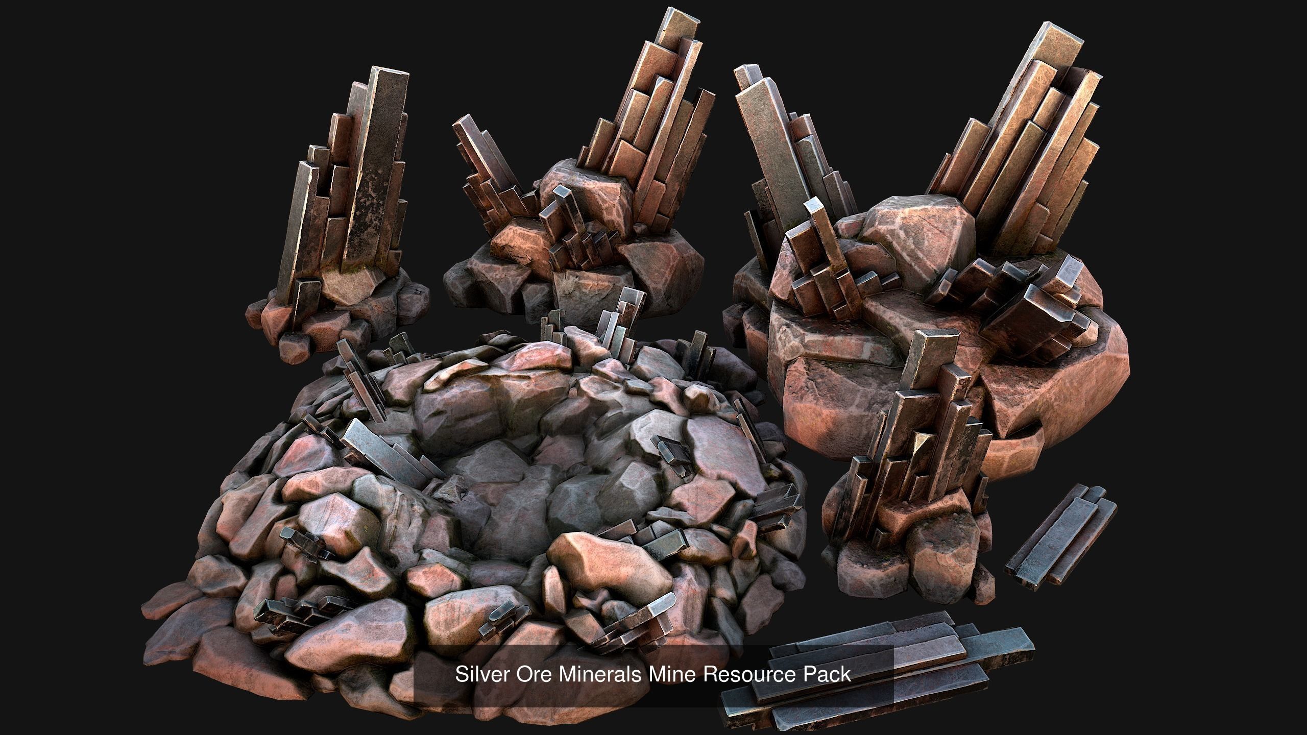 Rocks Ore Metal Mineral Industrial Resources Environment Pack 3D Model Collection_13