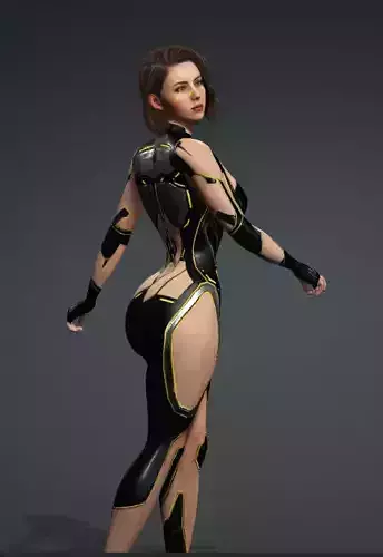 Cyberpunk Female Sci-Fi Character  Game-Ready 3D Model