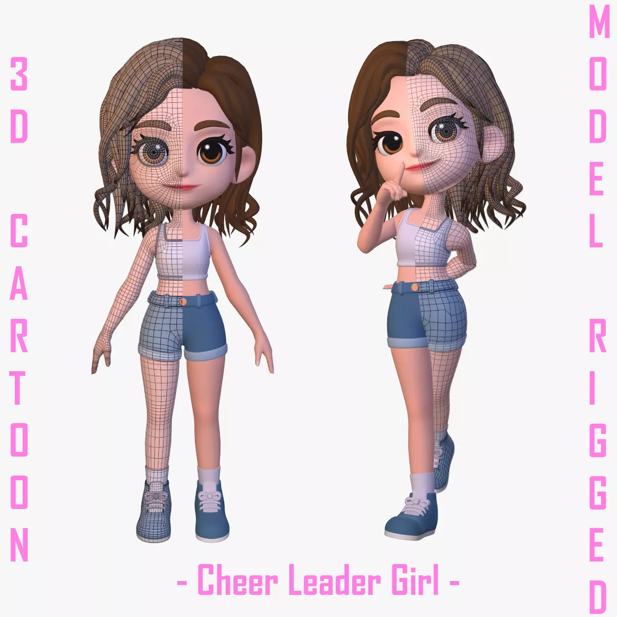 3D Cartoon - Cheer Leader Girl - Rigged Model 3D model
