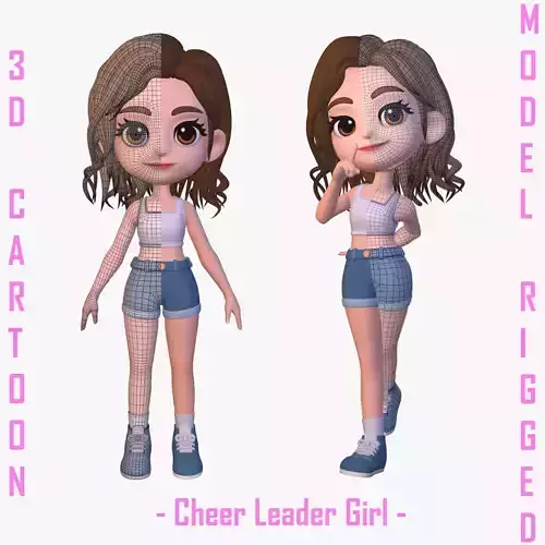 3D Cartoon - Cheer Leader Girl - Rigged Model 3D model