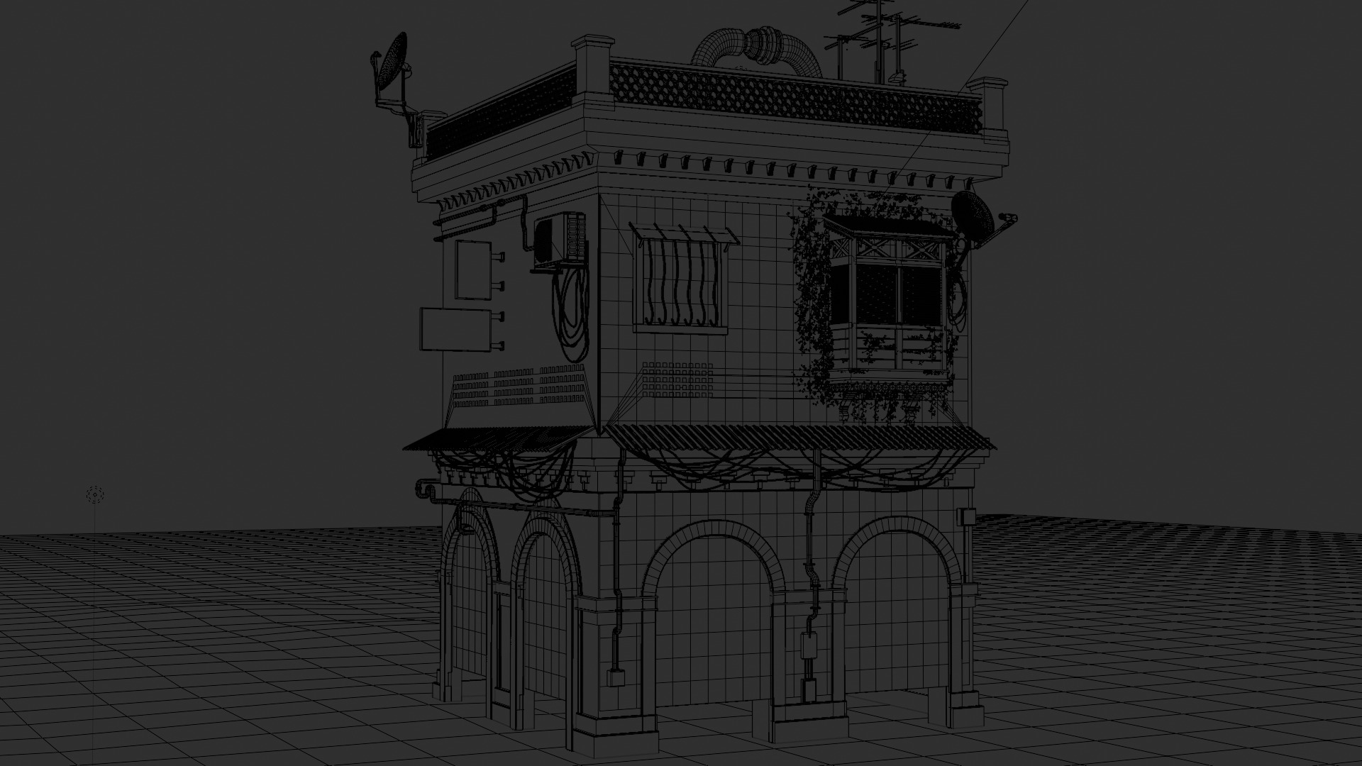 dilapidated two-story building 3D model_7