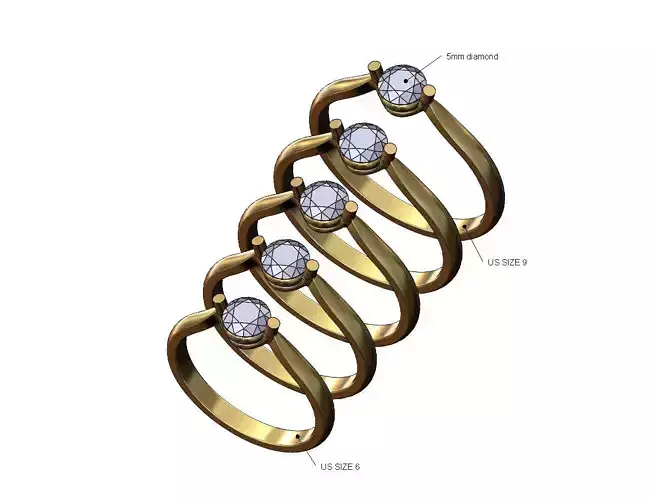 Solitaire 5mm diamonds ring Us sizes 6to10