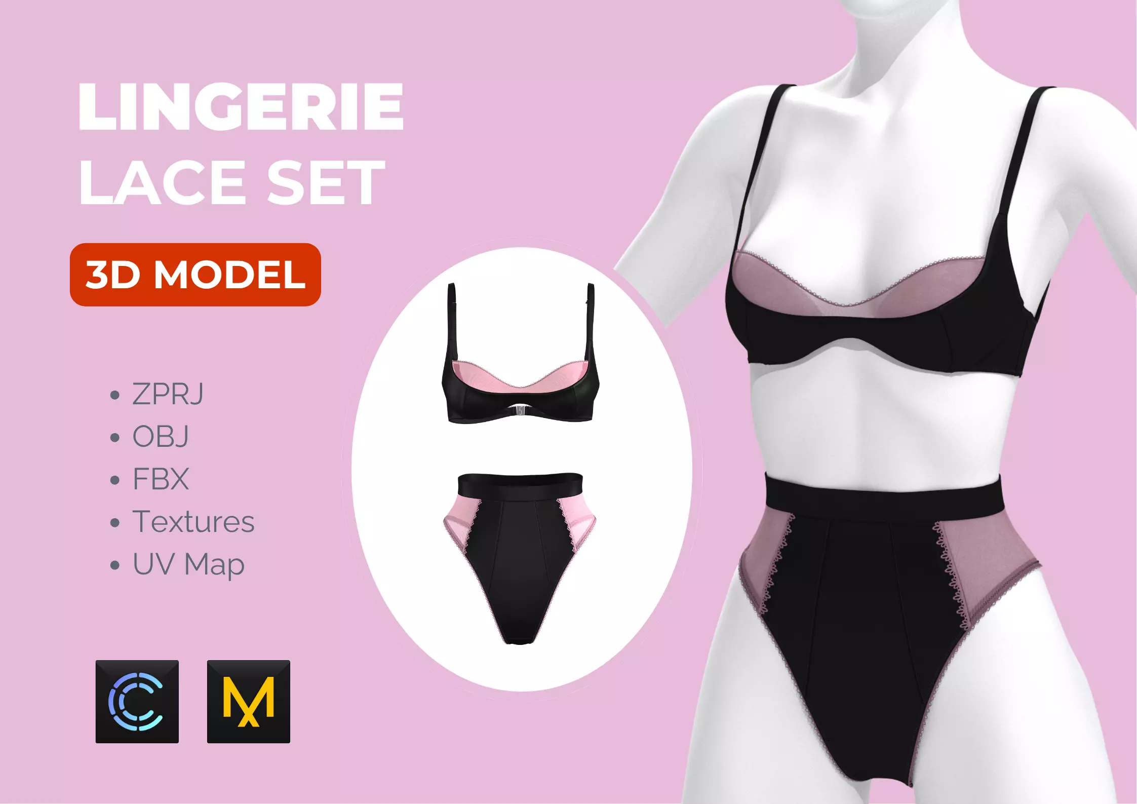 Women Lingerie Set - Bra and Pants 3D model