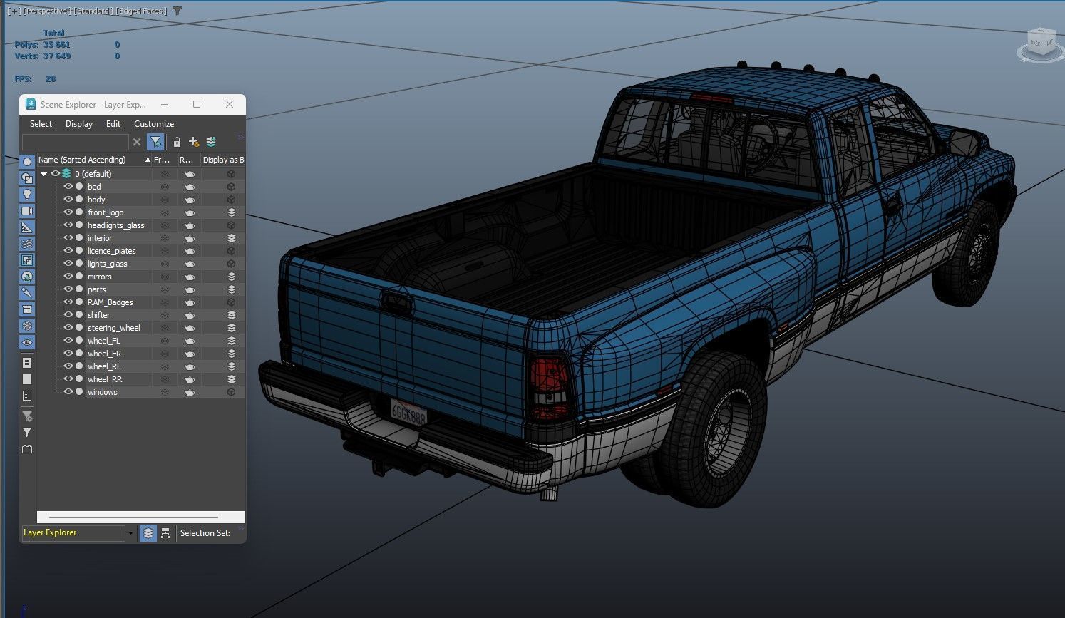 Dodge Ram 1996 3500 Laramie Low-poly 3D model_35