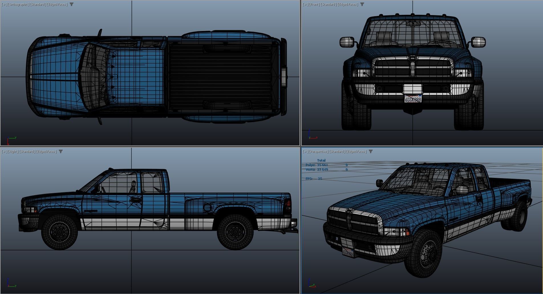 Dodge Ram 1996 3500 Laramie Low-poly 3D model_36
