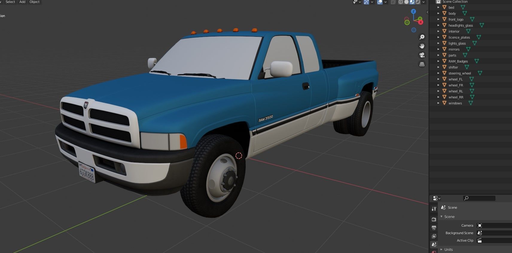 Dodge Ram 1996 3500 Laramie Low-poly 3D model_33