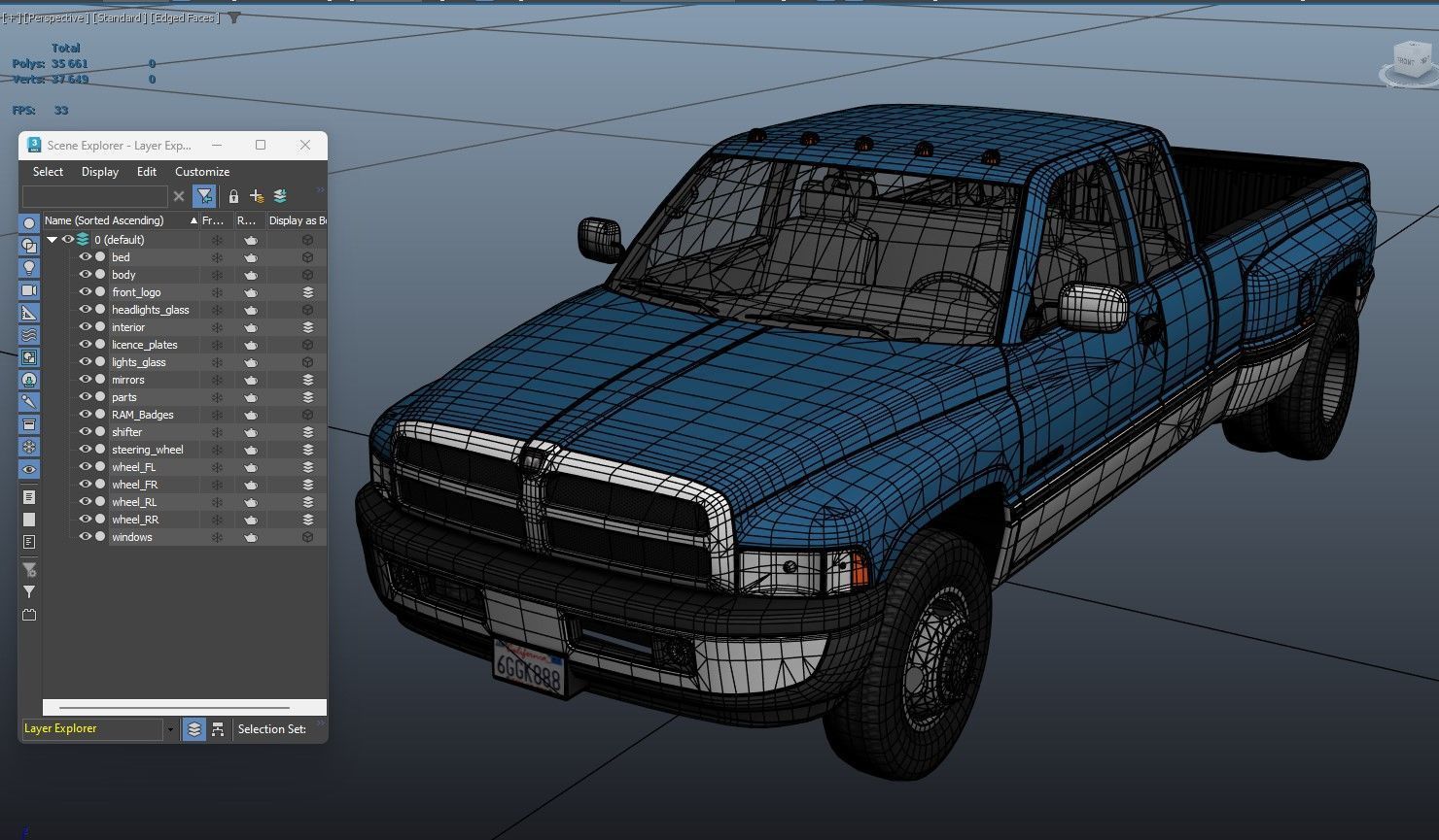 Dodge Ram 1996 3500 Laramie Low-poly 3D model_37