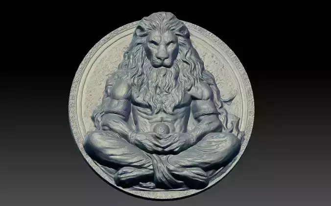 lion doing yoga themed relief 3dprint model and for cnc router  3D print model
