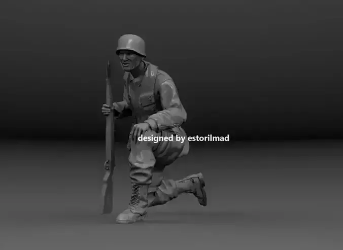 WW2 SOLDADO PARACAIDISTA ALEMAN CON RIFLE AGACHADO 3D print model