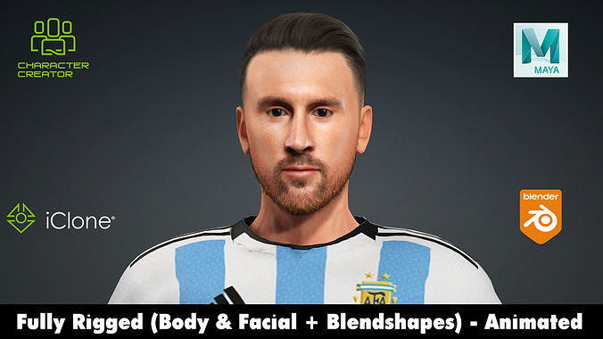 Lionel Messi Rigged Animated  2500 Free animations tutorial Low-poly 3D model