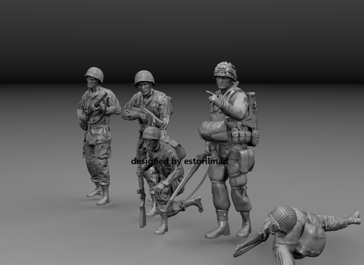PACK 5 AMERICAN PARATROOPERS IN ACTION V3 NORMANDY 3D print model_5