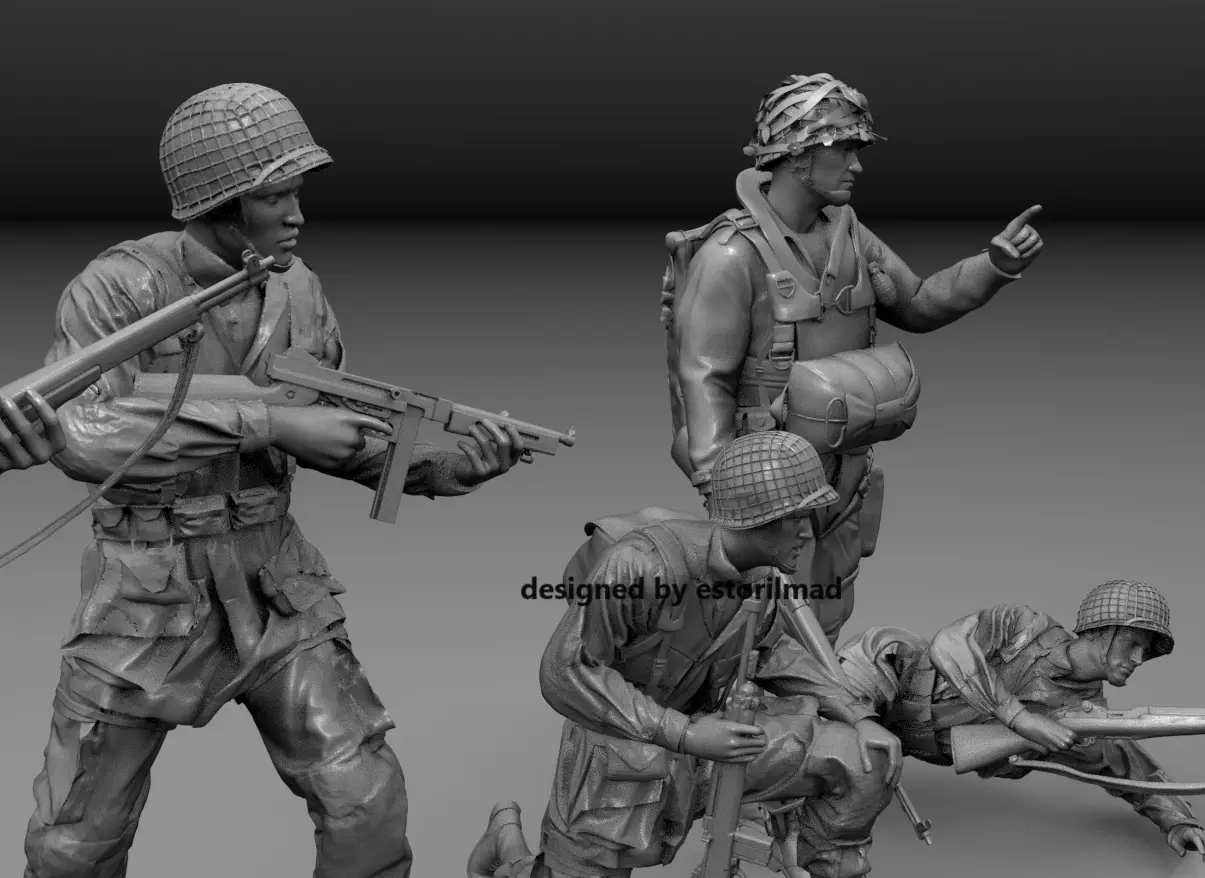 PACK 5 AMERICAN PARATROOPERS IN ACTION V3 NORMANDY 3D print model_0