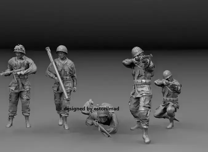 PACK 5 AMERICAN PARATROOPERS ACTION CARENTAN 3D print model