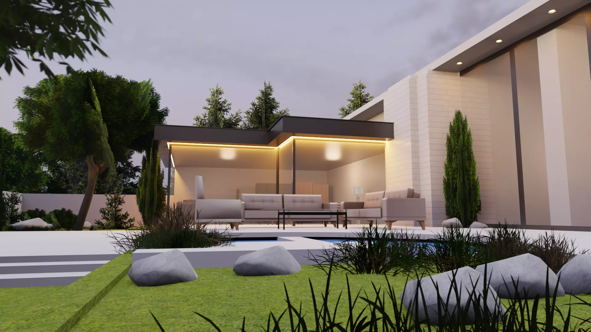 Game-Ready Modern Patio Scene Low-poly 3D model