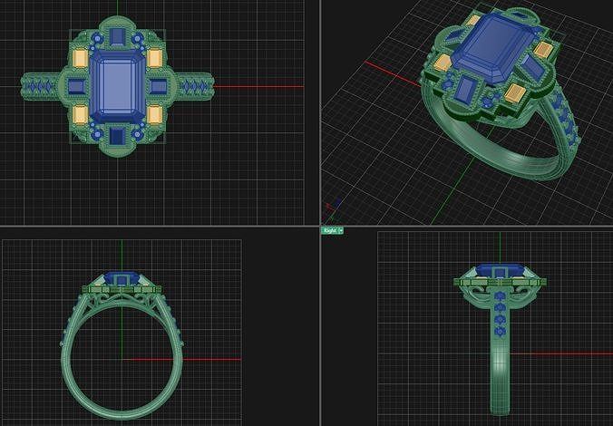 Art Deco custom ring 3D print model