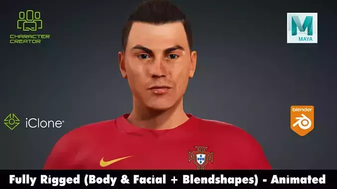 Cristiano Ronaldo Rigged Animated 2500 Free animations tutorial Low-poly 3D model
