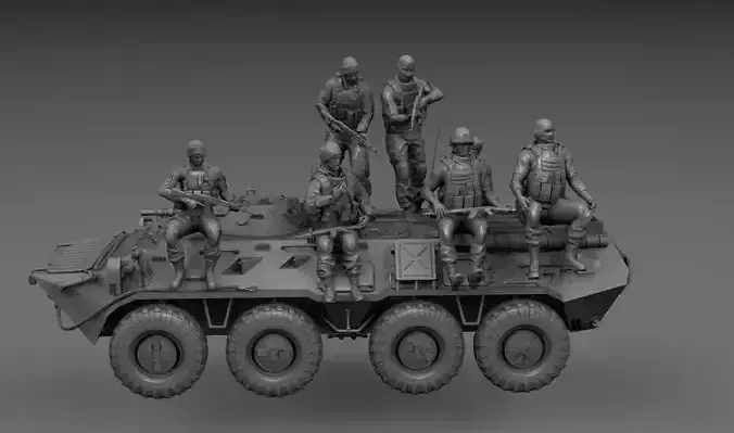 PACK 8 SOLDIERS CONFLICT UKRAINE IN BTR 80 3D print model
