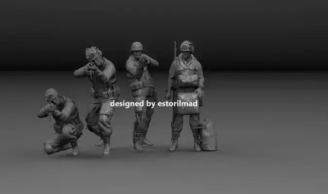  PACK 4 AMERICAN PARATROOPER SOLDIERS ACTION V2 3D print model