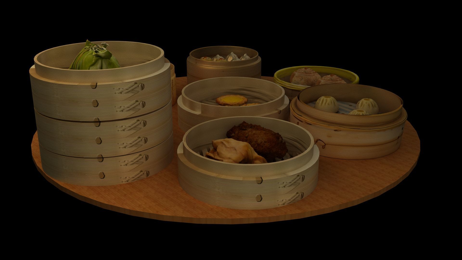 Chinese  dim sum with bamboo steamer  Low-poly 3D model_11